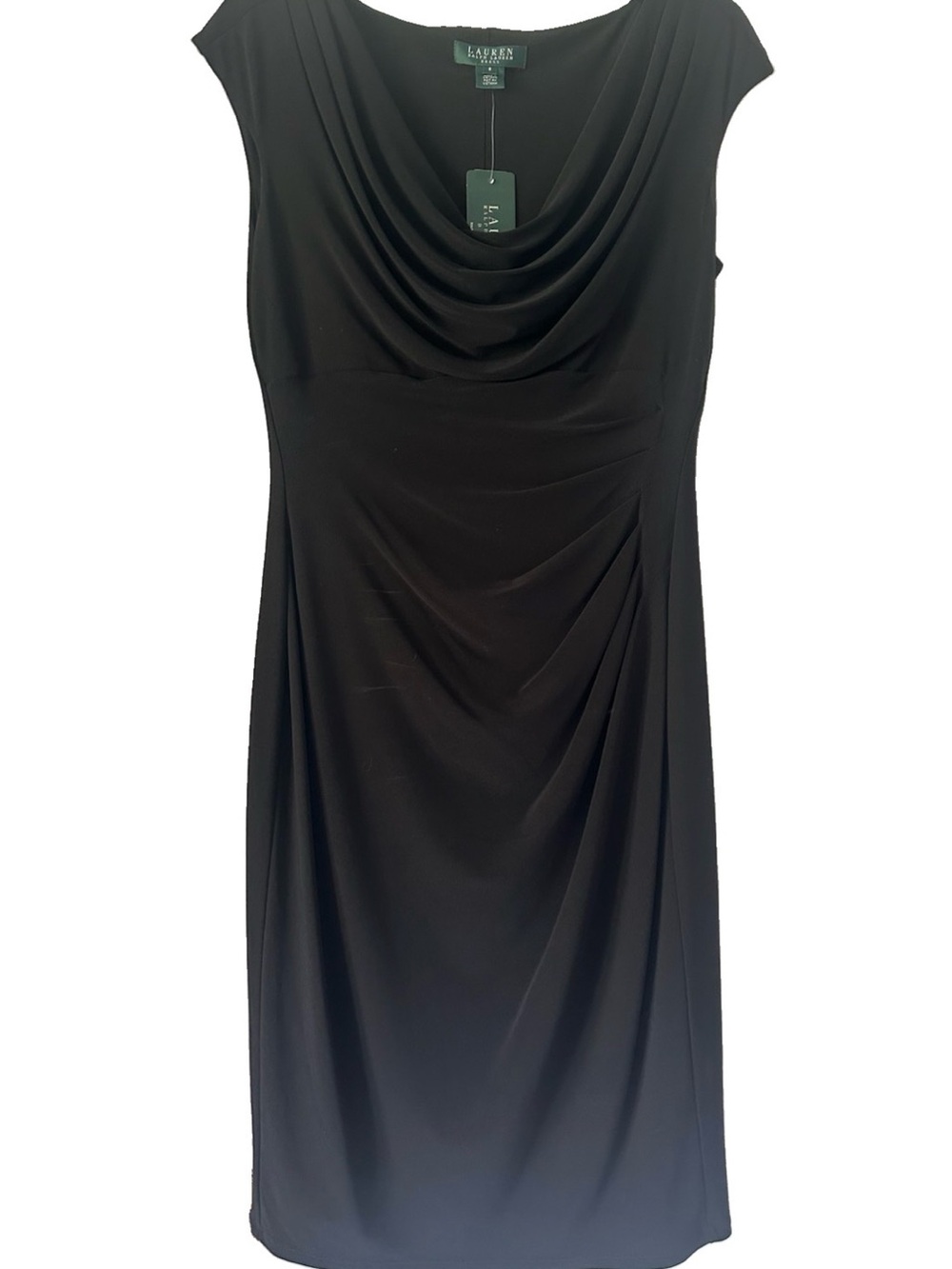 Lauren Ralph Lauren Black Draped Cowl Midi Dress